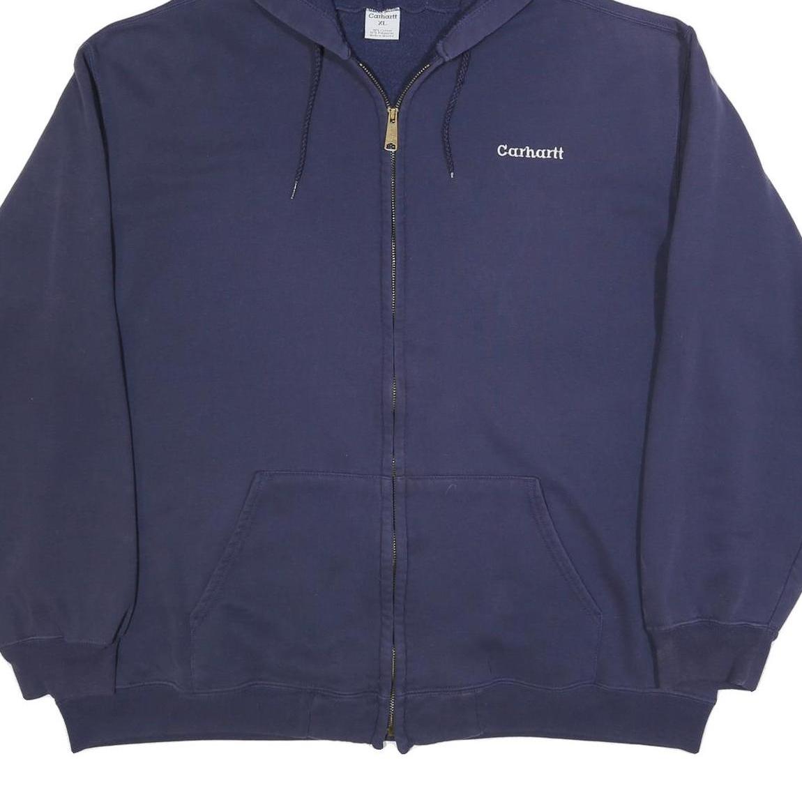 CARHARTT Mens Navy Blue Zip Hoodie XL Cotton Blend Workwear Casual Zip-Up