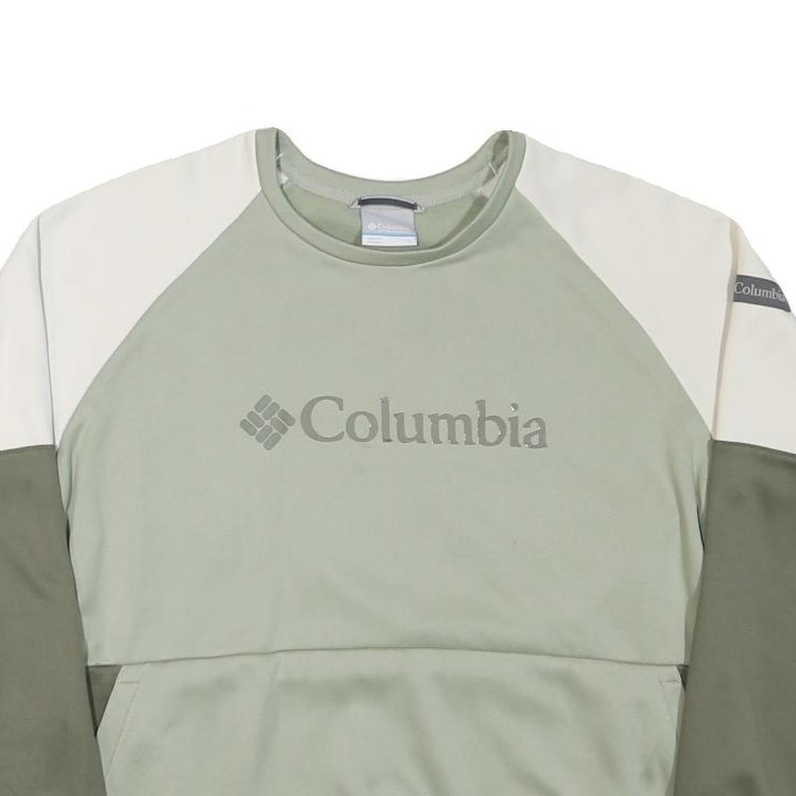 COLUMBIA Womens Green & Cream Sweatshirt Crew Neck L Polyester Blend
