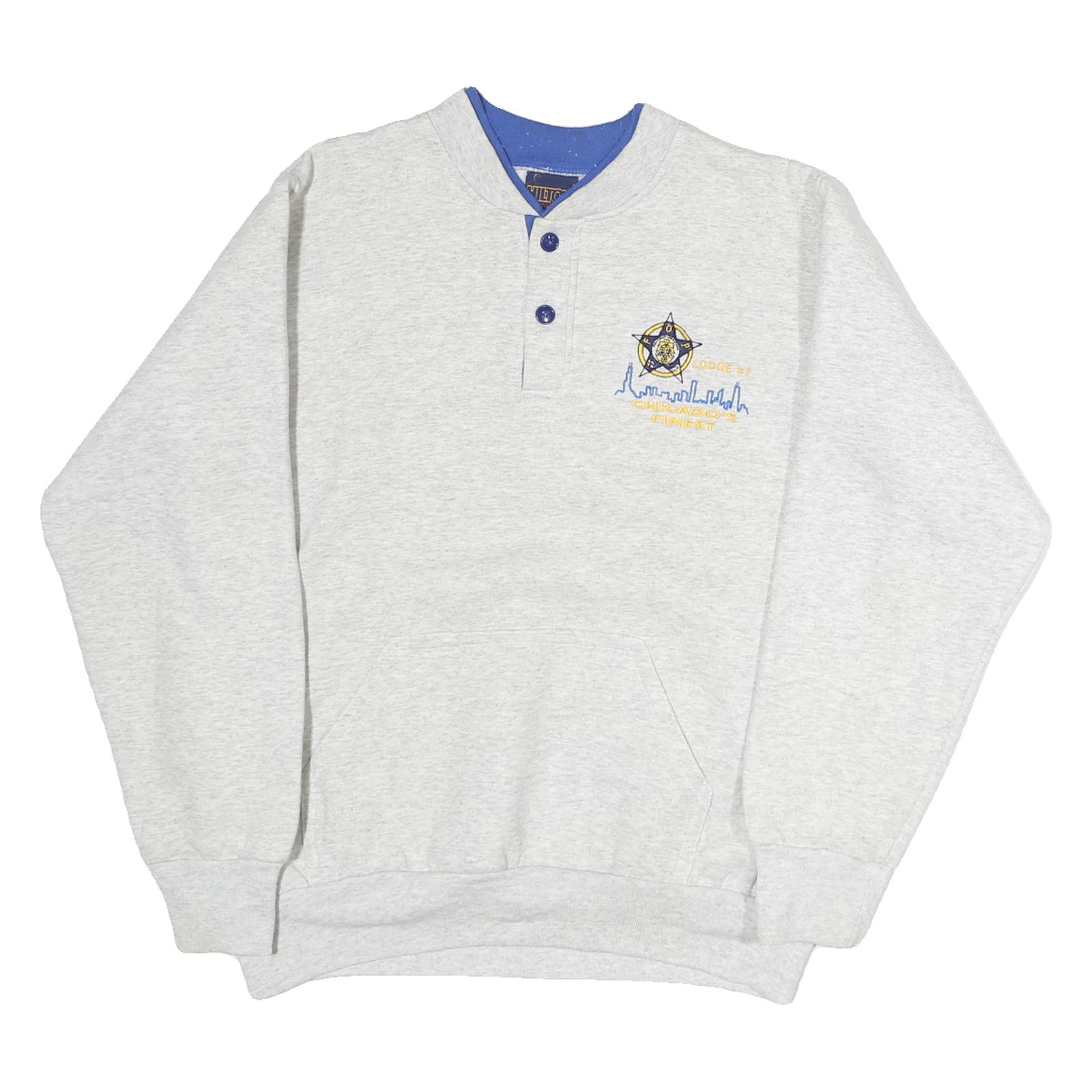 HILTON Womens Grey & Blue Chicago's Finest Crew Neck L Cotton Pullover