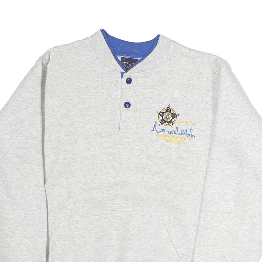 HILTON Womens Grey & Blue Chicago's Finest Crew Neck L Cotton Pullover