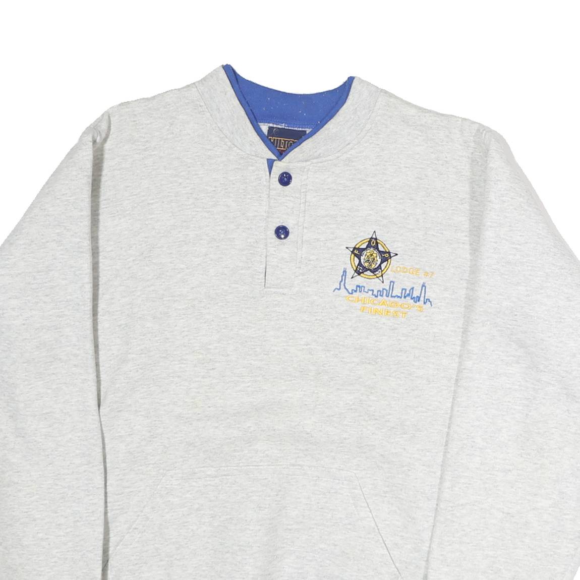 HILTON Womens Grey & Blue Chicago's Finest Crew Neck L Cotton Pullover