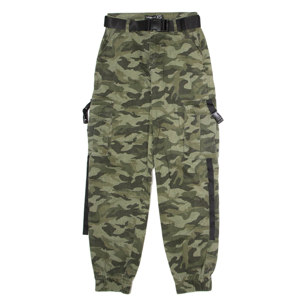 FB SISTER Cuffed Camouflage Cargo Womens Trousers Green Regular Tapered W26 L28