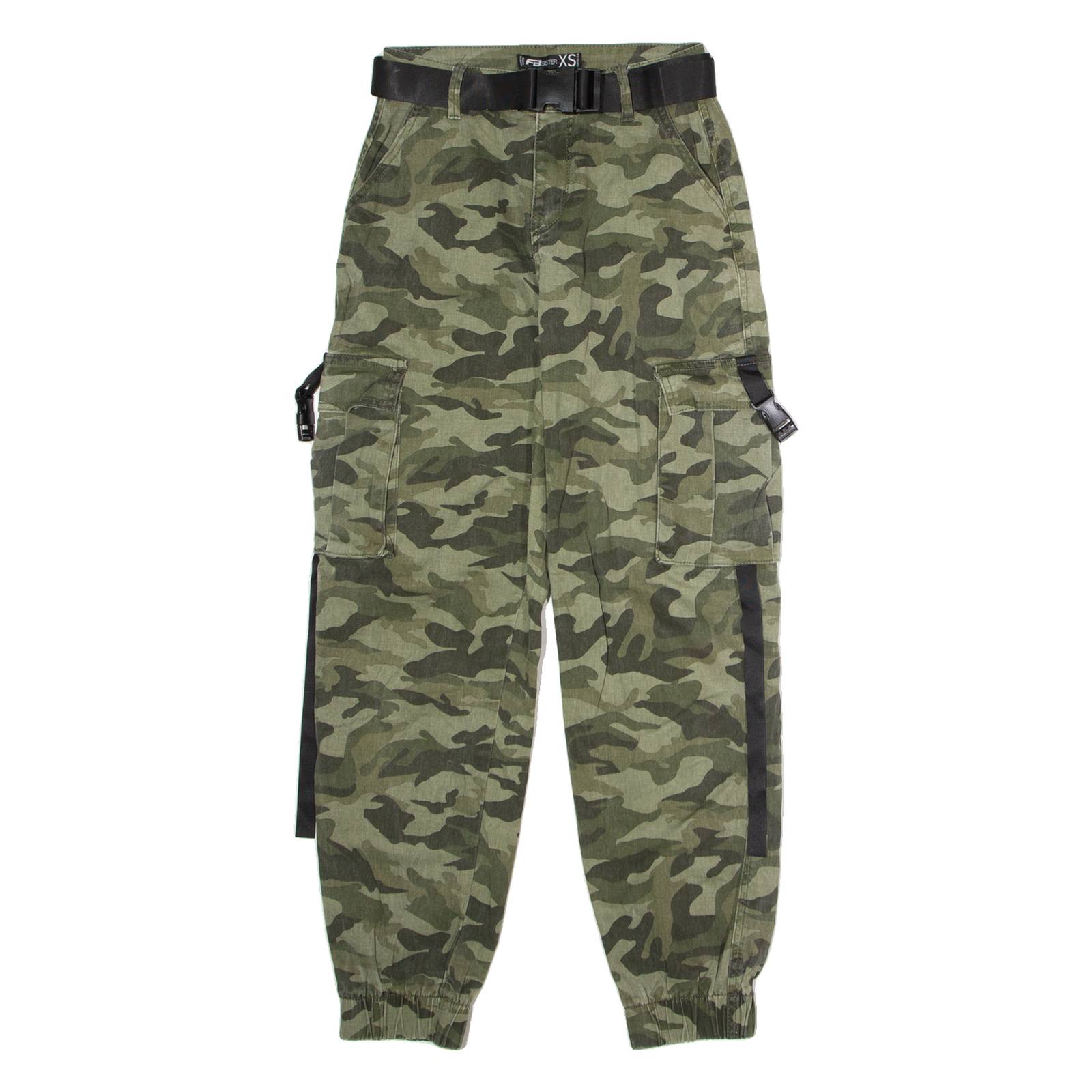 FB SISTER Cuffed Camouflage Cargo Womens Trousers Green Regular Tapered W26 L28