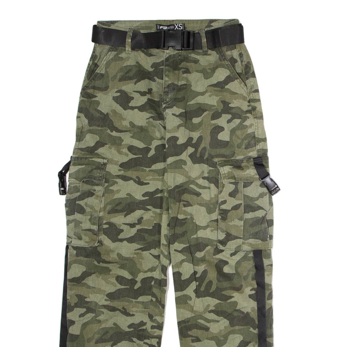 FB SISTER Cuffed Camouflage Cargo Womens Trousers Green Regular Tapered W26 L28