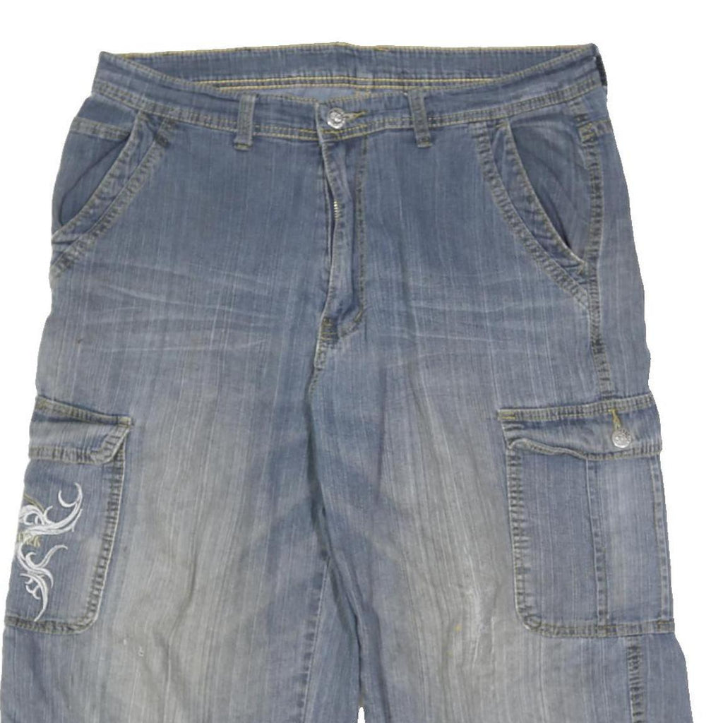 NABUCCO Mens Blue Cargo Cotton Blend Shorts 2XL W34 Embroidered Pocket