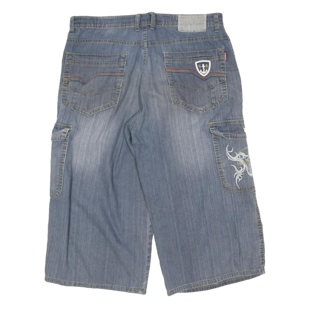 NABUCCO Mens Blue Cargo Cotton Blend Shorts 2XL W34 Embroidered Pocket