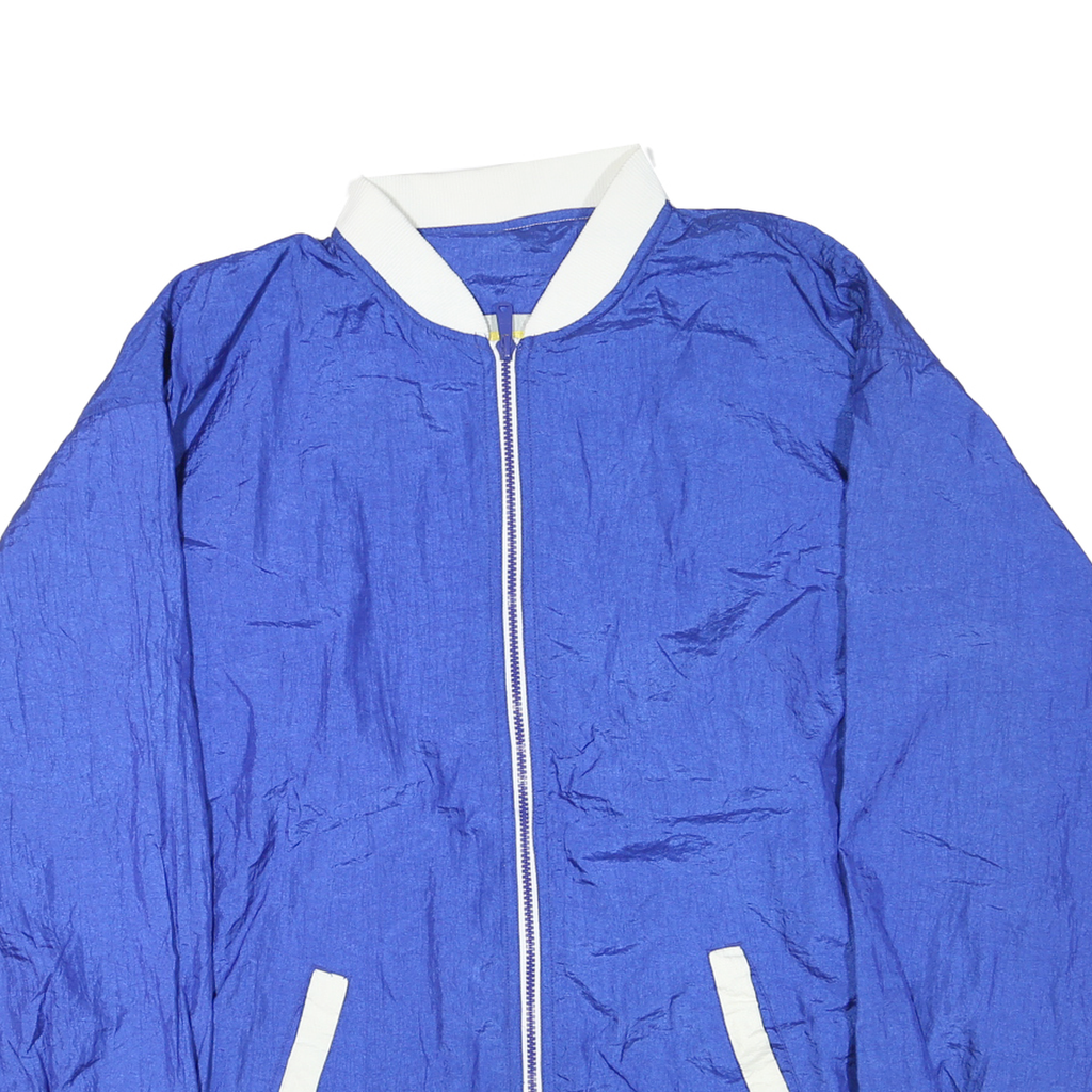 Mens Blue White Casual Zip Polyester Blend Bomber Jacket 2XL Lightweight