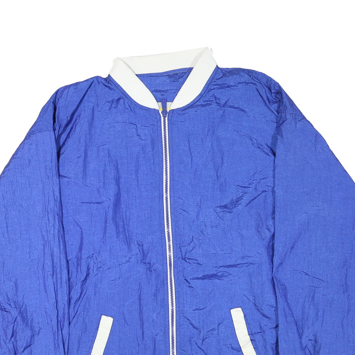 Mens Blue White Casual Zip Polyester Blend Bomber Jacket 2XL Lightweight