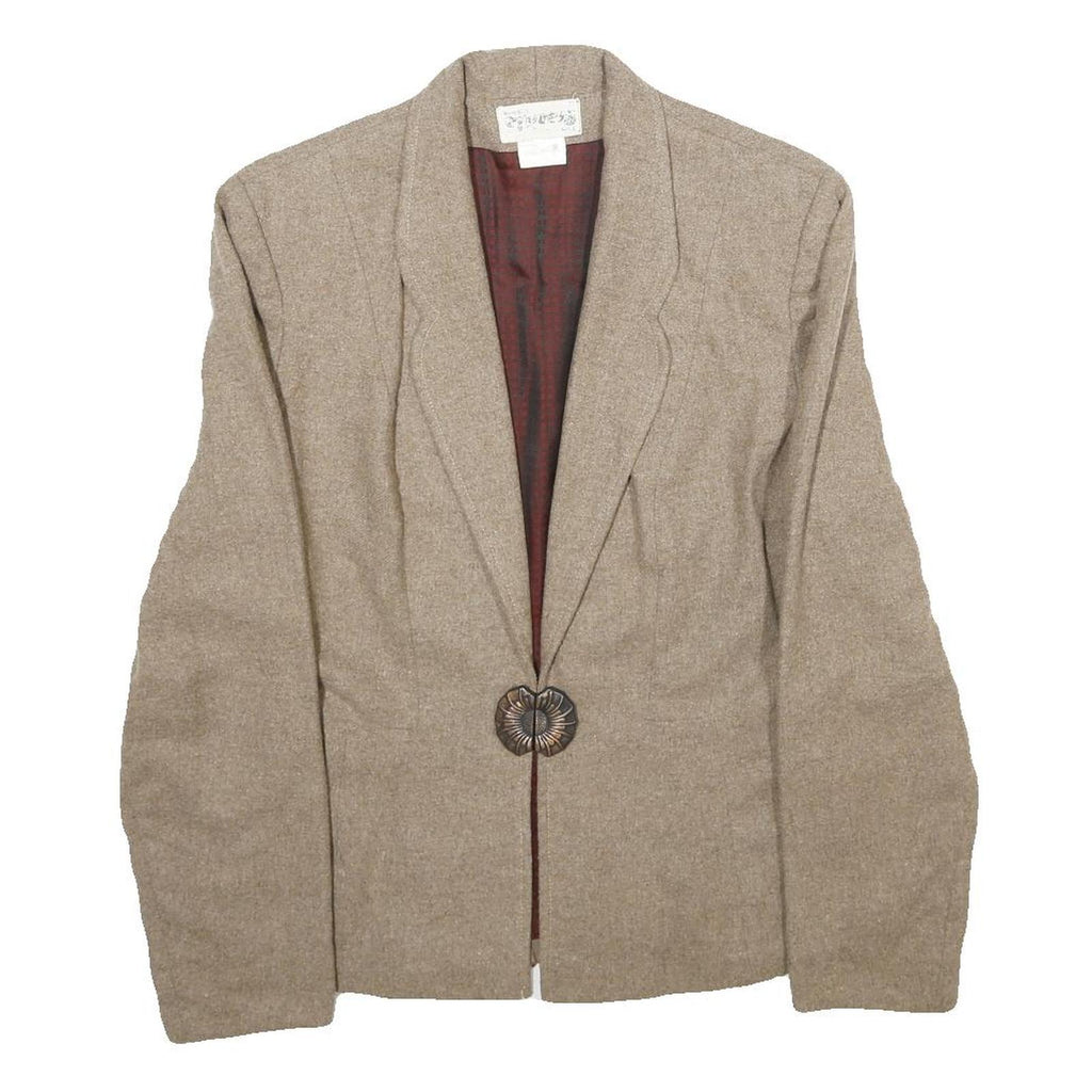 BRAZILIA Womens Beige Wool Jacket S Button Plain Classic Tailored Stylish