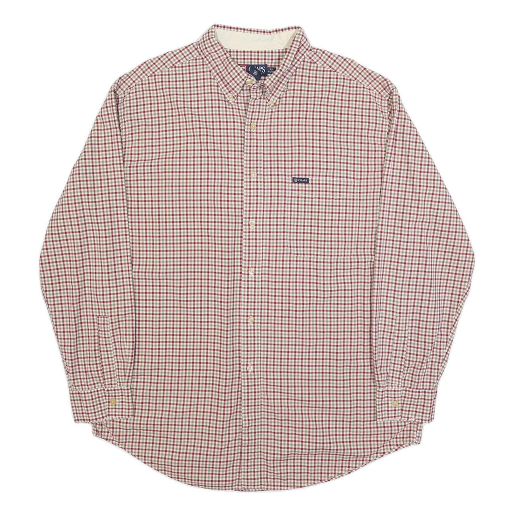 CHAPS Mens Cream & Red Checked Shirt XL Classic Button Down Collar Long Sleeve