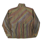 Womens Green & Brown Striped Casual Jacket M Polyester Blend Zip Plain