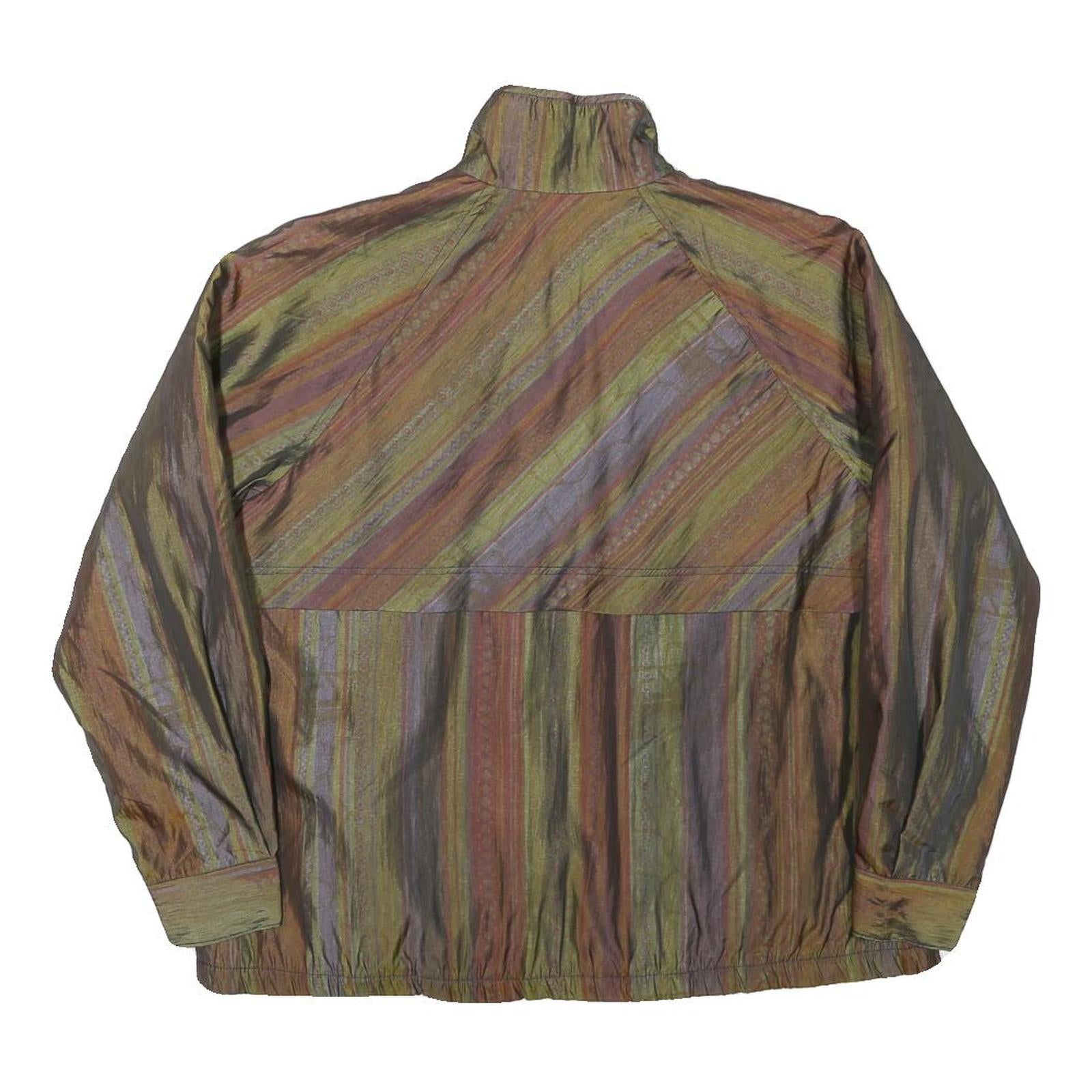 Womens Green & Brown Striped Casual Jacket M Polyester Blend Zip Plain