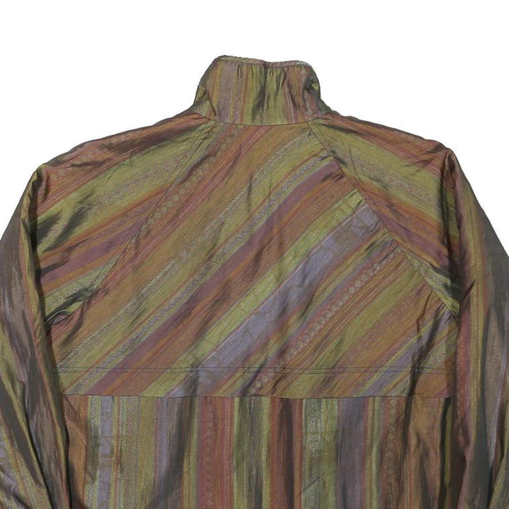 Womens Green & Brown Striped Casual Jacket M Polyester Blend Zip Plain