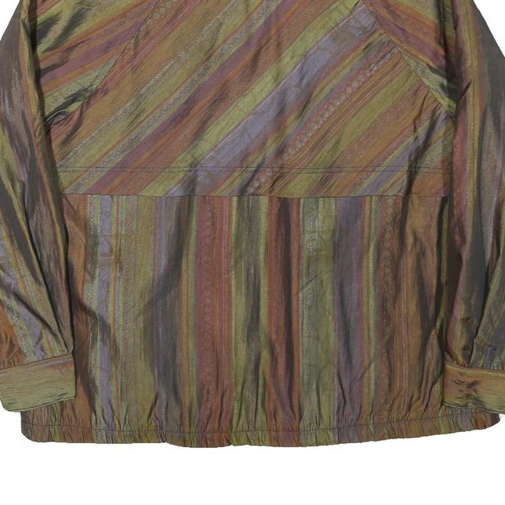 Womens Green & Brown Striped Casual Jacket M Polyester Blend Zip Plain