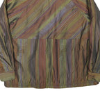 Womens Green & Brown Striped Casual Jacket M Polyester Blend Zip Plain