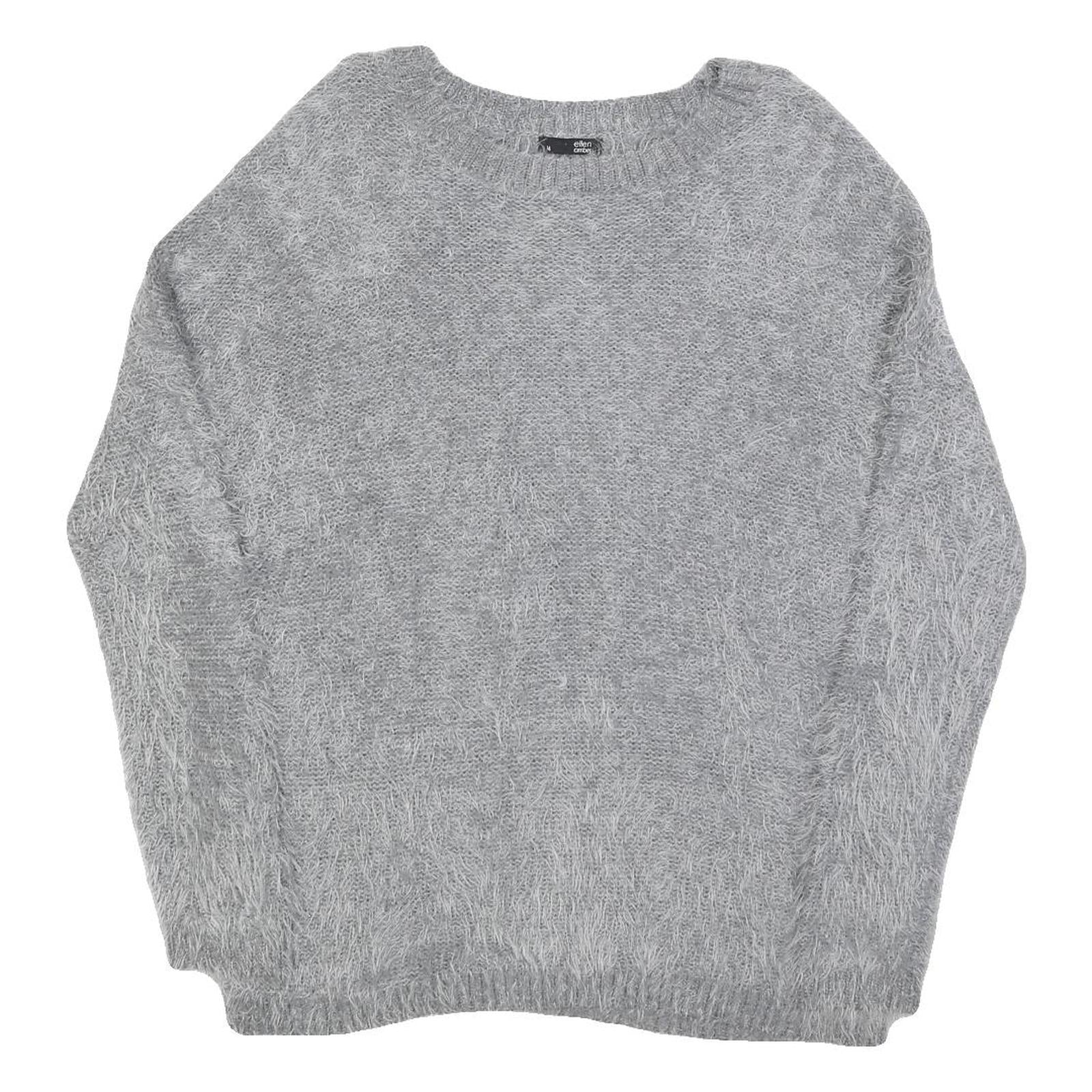 ELLEN AMBER Womens Grey Plain Jumper Crew Neck Basic Knit M Casual Knitwear
