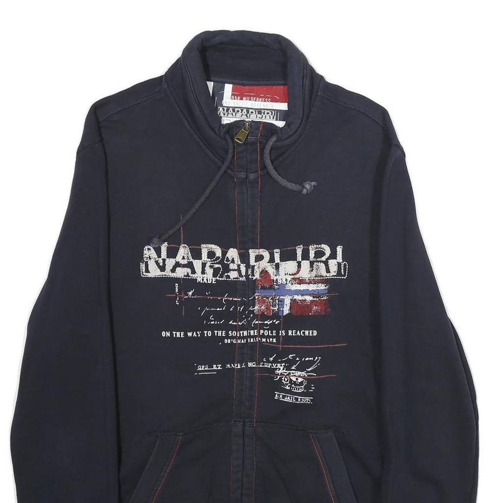 NAPAPIJRI Mens Navy Blue Jacket L Cotton Zip Up Casual Printed Logo