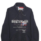 NAPAPIJRI Mens Navy Blue Jacket L Cotton Zip Up Casual Printed Logo