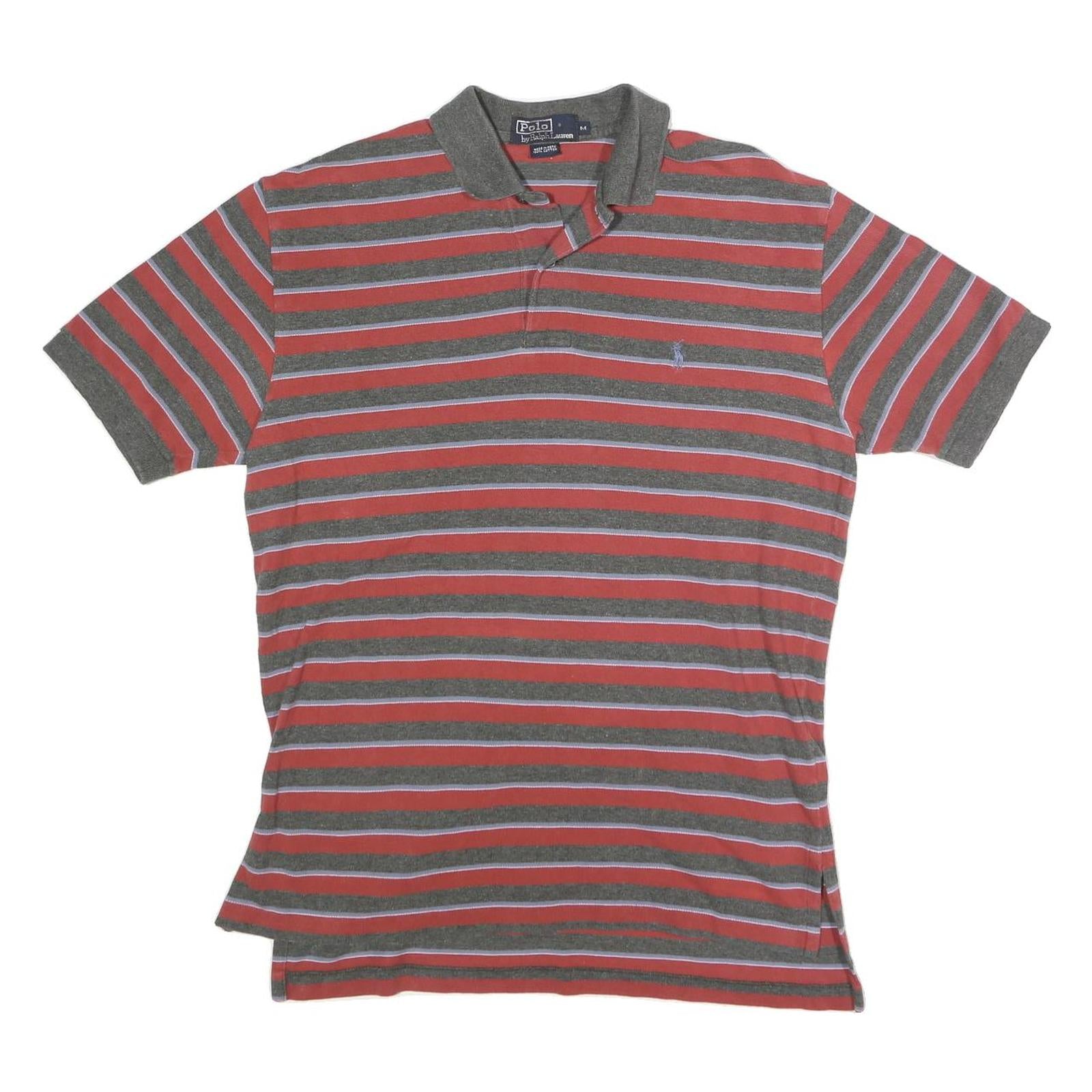 POLO RALPH LAUREN Mens Red & Grey Striped Short Sleeve Polo Shirt M Cotton