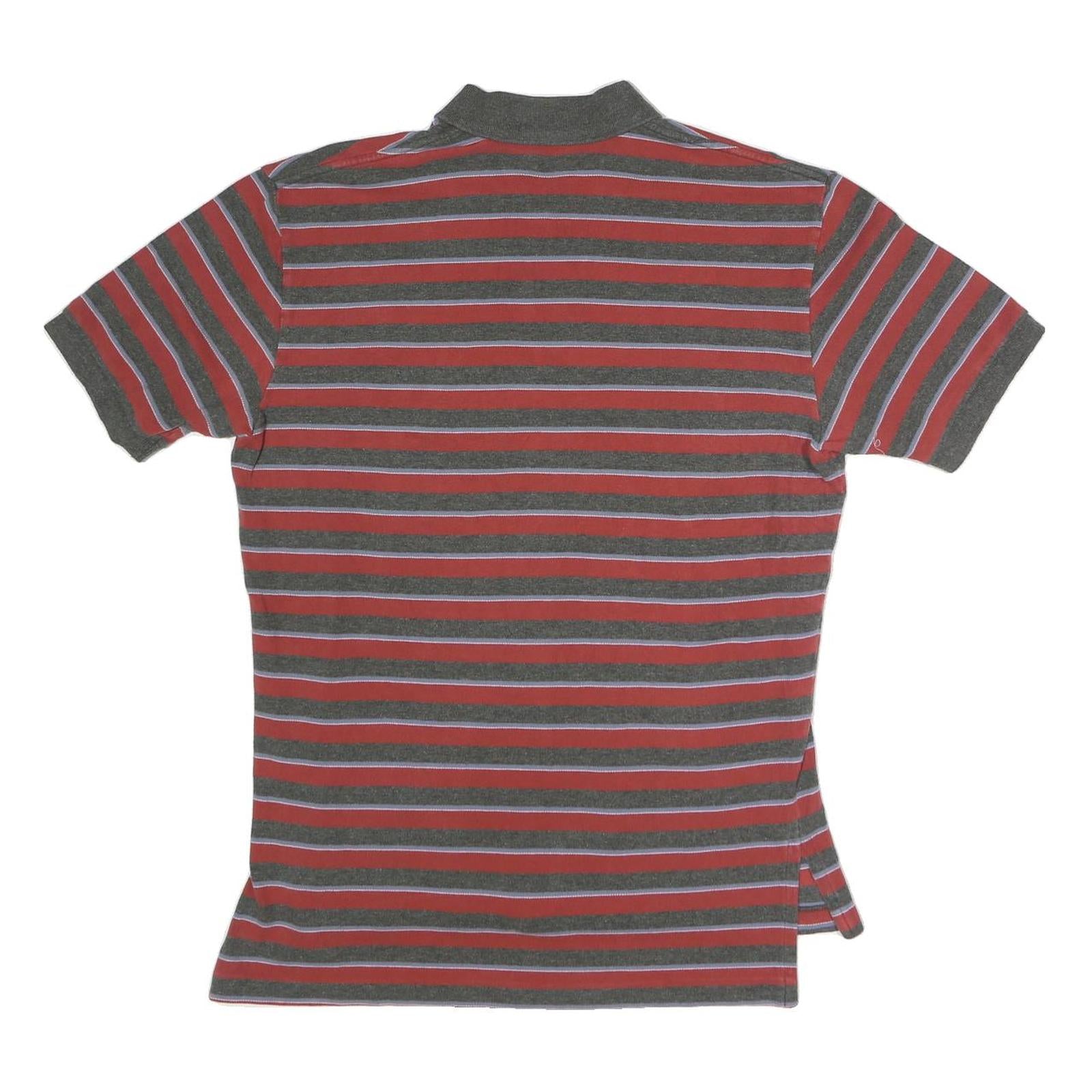 POLO RALPH LAUREN Mens Red & Grey Striped Short Sleeve Polo Shirt M Cotton