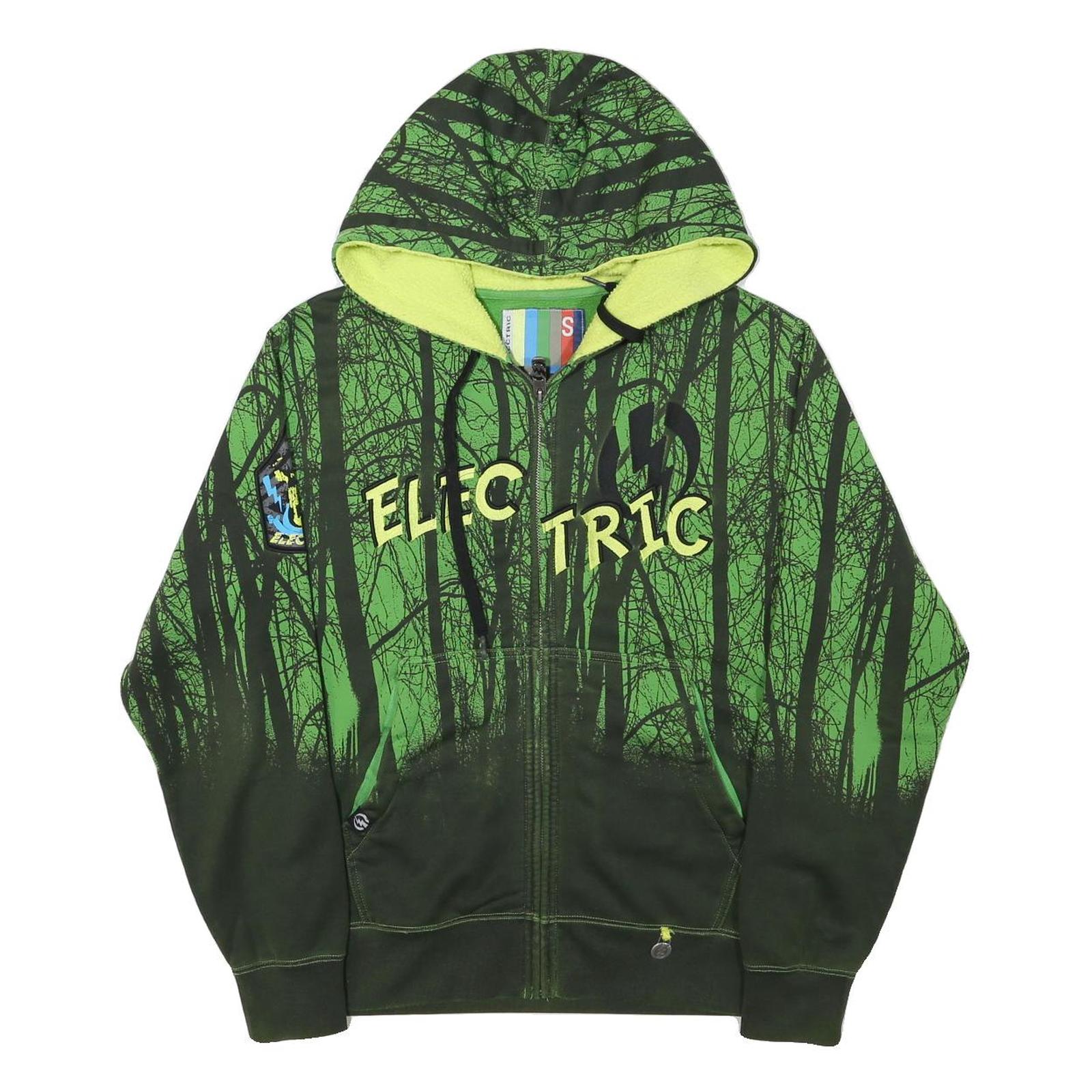 ELECTIRC Mens Green & Black Printed Full Zip Hoodie S Electric Logo Tree Design