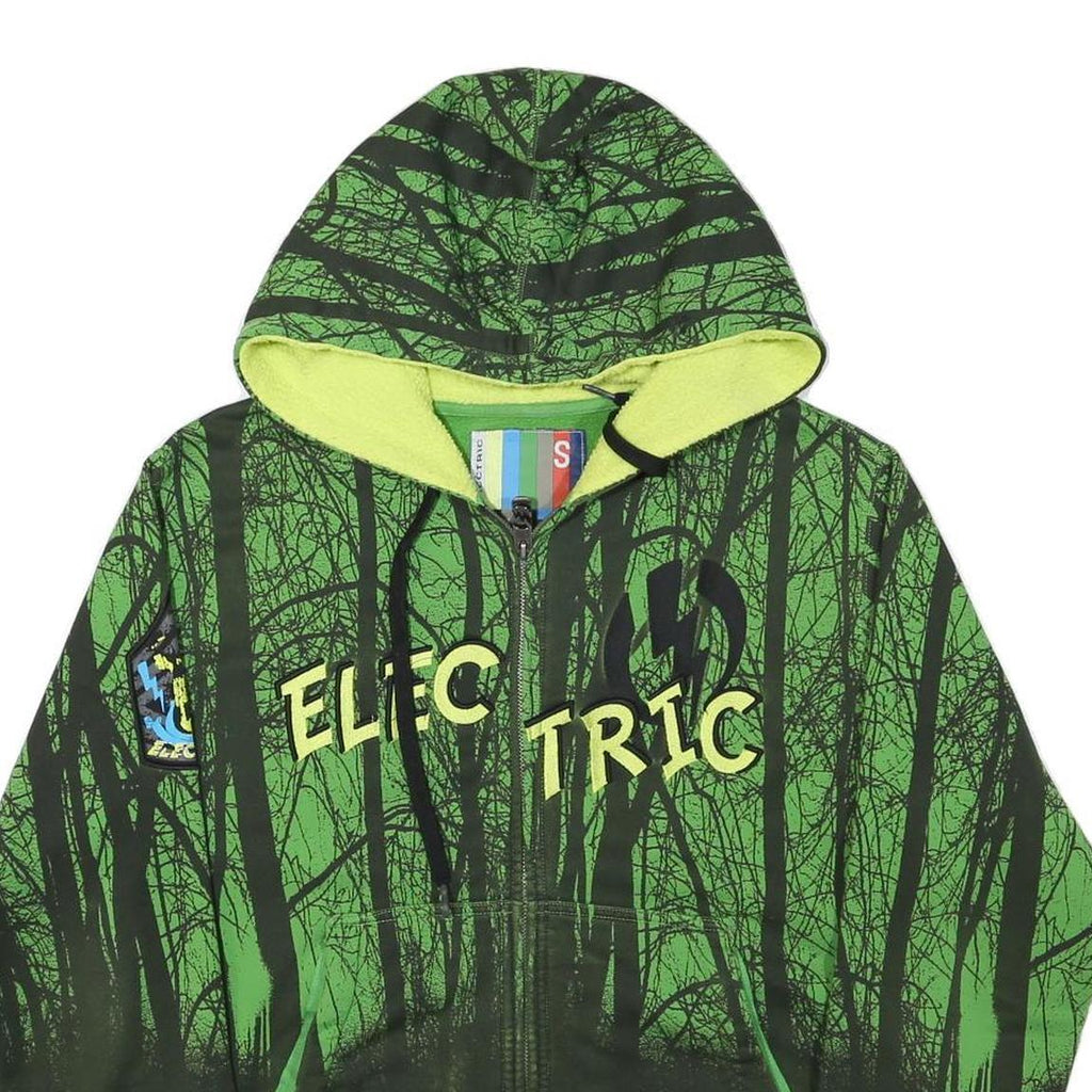 ELECTIRC Mens Green & Black Printed Full Zip Hoodie S Electric Logo Tree Design