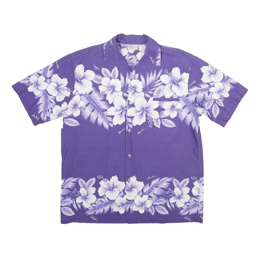 KALENA FASHIONS Mens Purple & White Hawaiian Shirt L Summer Floral Print