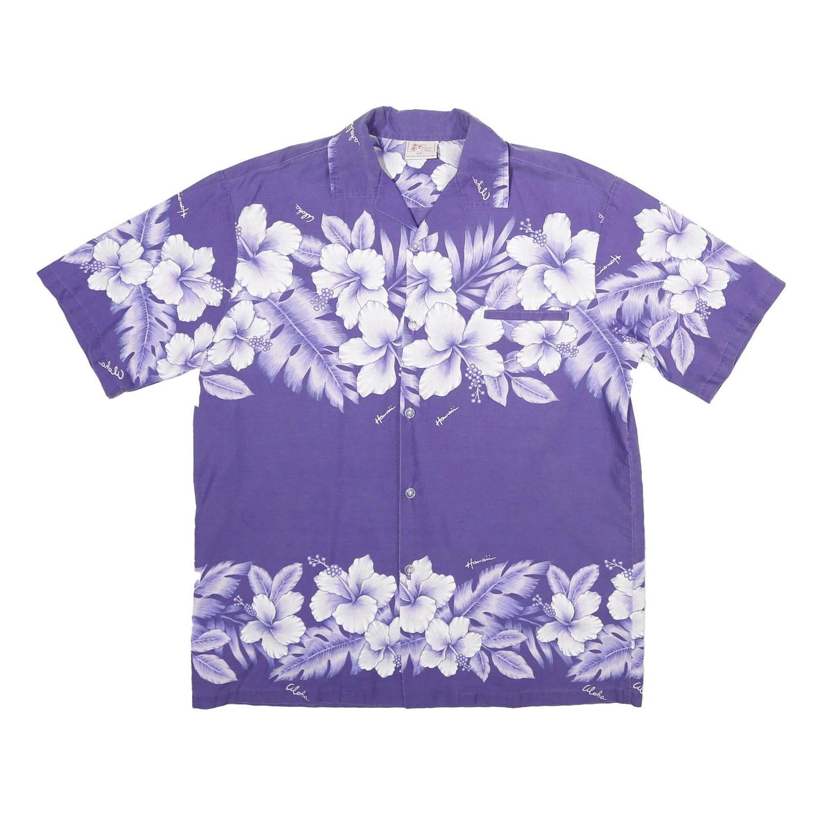 KALENA FASHIONS Mens Purple & White Hawaiian Shirt L Summer Floral Print