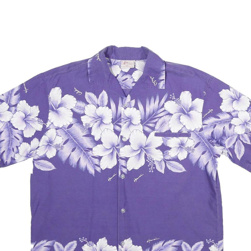 KALENA FASHIONS Mens Purple & White Hawaiian Shirt L Summer Floral Print