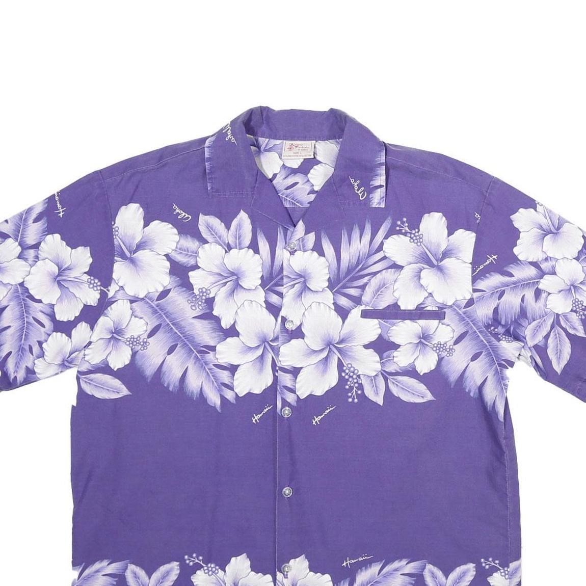 KALENA FASHIONS Mens Purple & White Hawaiian Shirt L Summer Floral Print