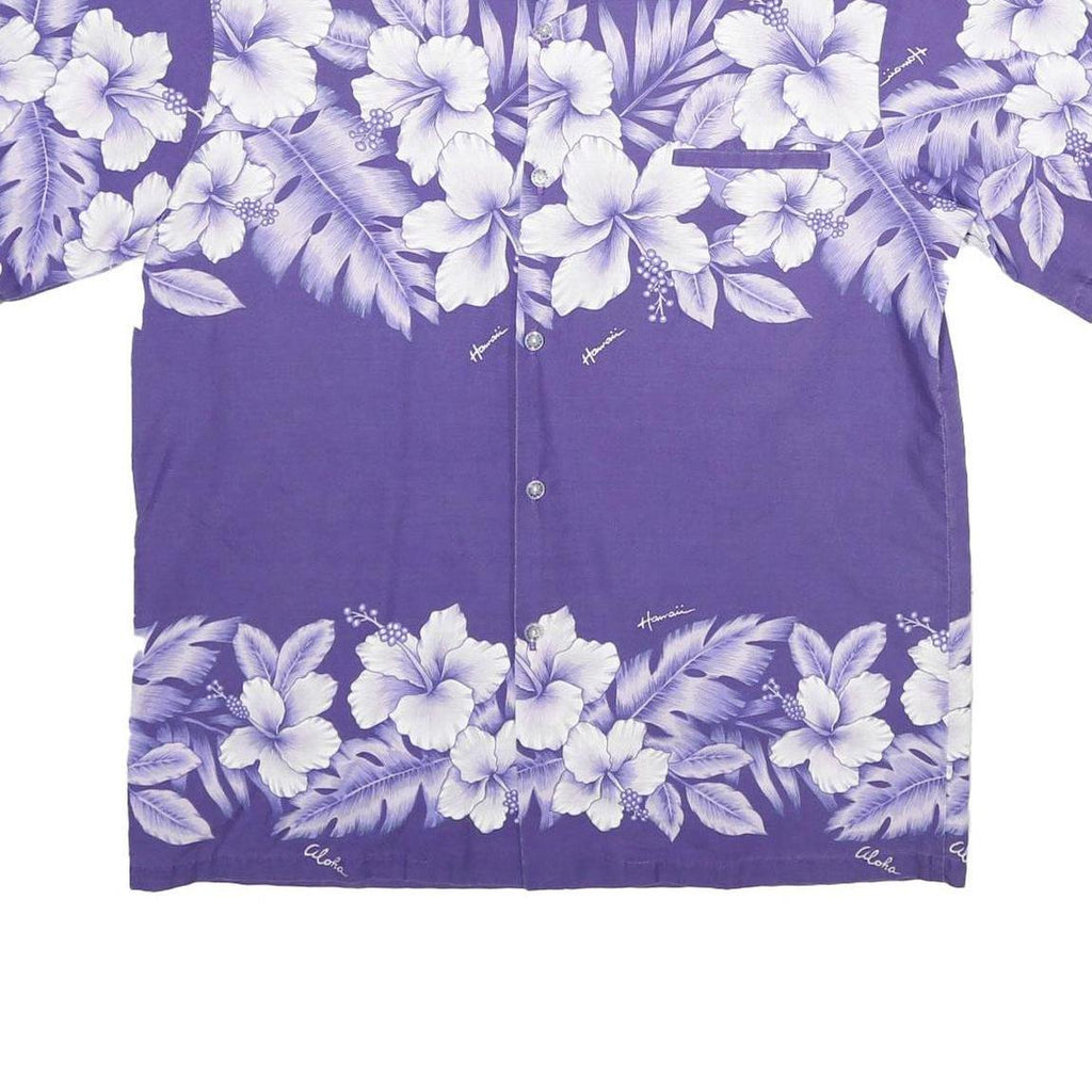 KALENA FASHIONS Mens Purple & White Hawaiian Shirt L Summer Floral Print