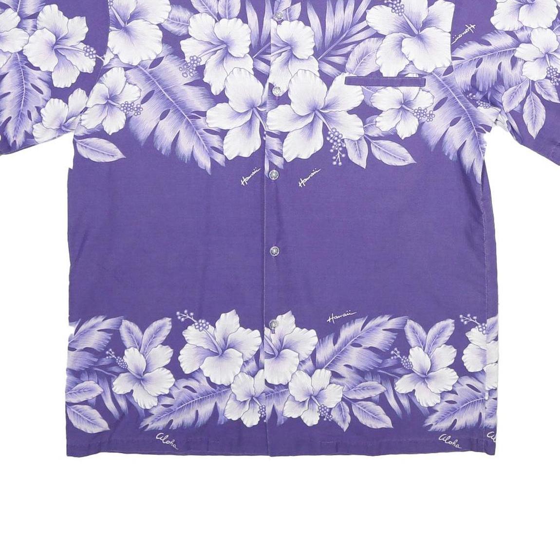 KALENA FASHIONS Mens Purple & White Hawaiian Shirt L Summer Floral Print