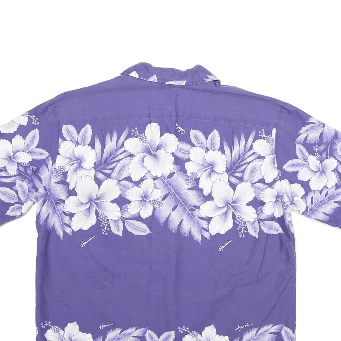 KALENA FASHIONS Mens Purple & White Hawaiian Shirt L Summer Floral Print