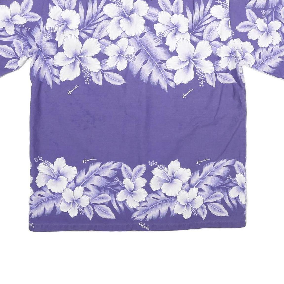 KALENA FASHIONS Mens Purple & White Hawaiian Shirt L Summer Floral Print