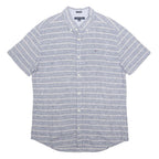 TOMMY HILFIGER Mens Blue & White Striped Linen Blend Shirt XL Casual Button-Down