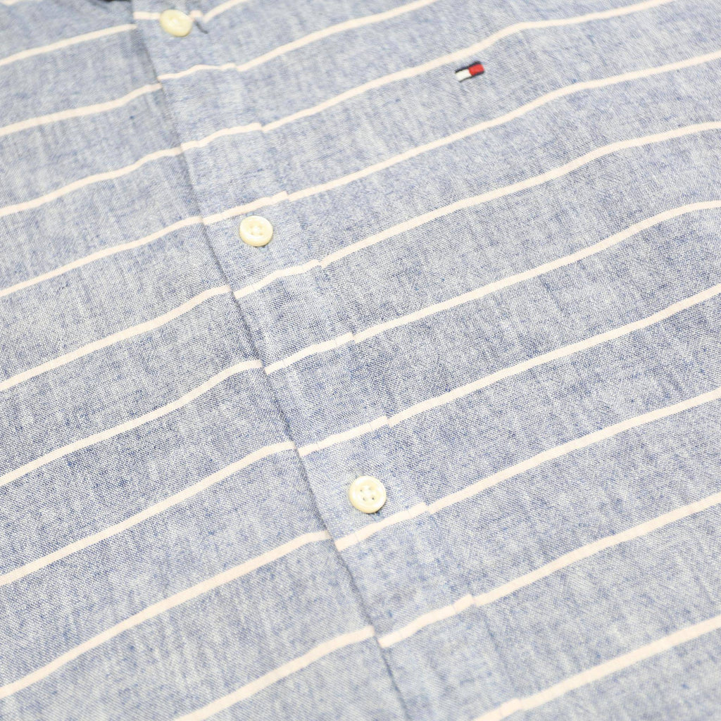TOMMY HILFIGER Mens Blue & White Striped Linen Blend Shirt XL Casual Button-Down