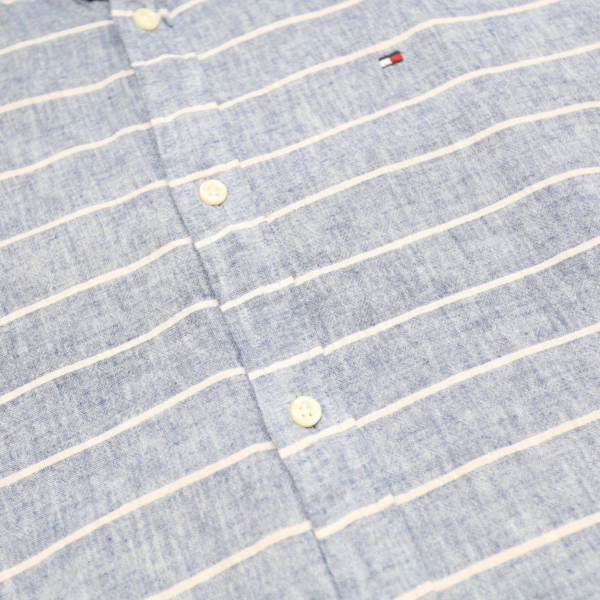 TOMMY HILFIGER Mens Blue & White Striped Linen Blend Shirt XL Casual Button-Down