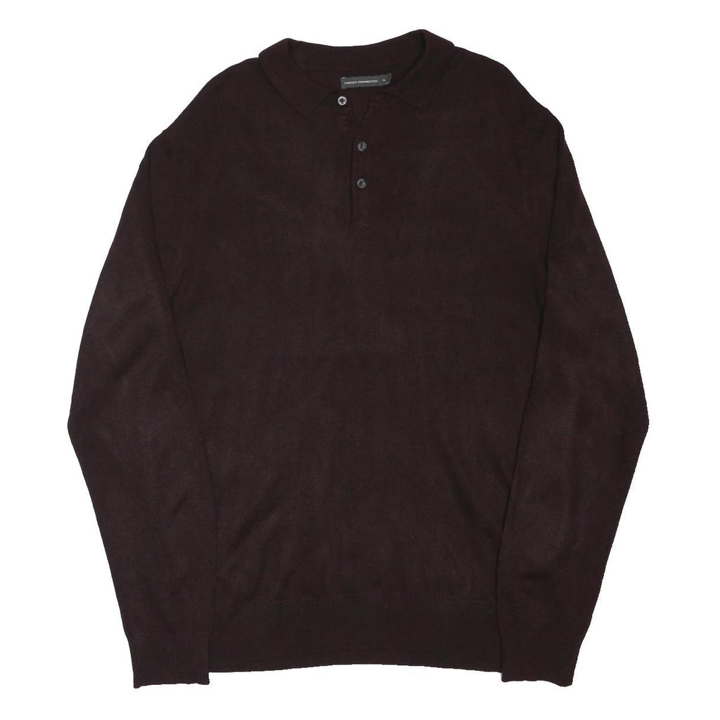 FRENCH CONNECTION Mens Maroon Cotton Blend Long Sleeve Plain XL Polo Shirt