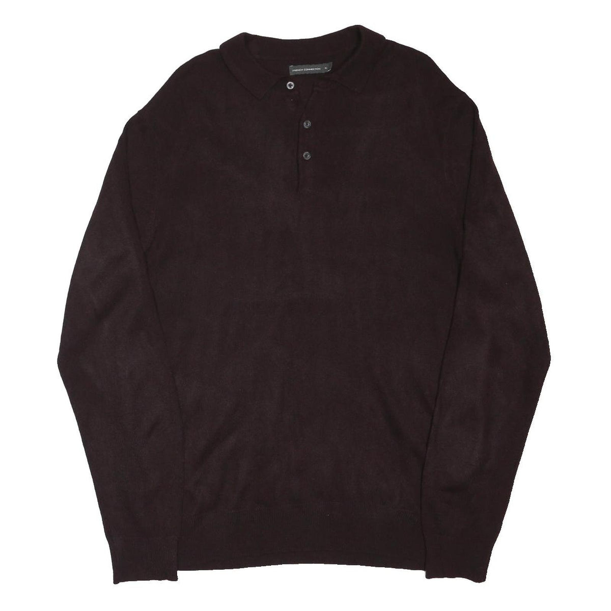 FRENCH CONNECTION Mens Maroon Cotton Blend Long Sleeve Plain XL Polo Shirt