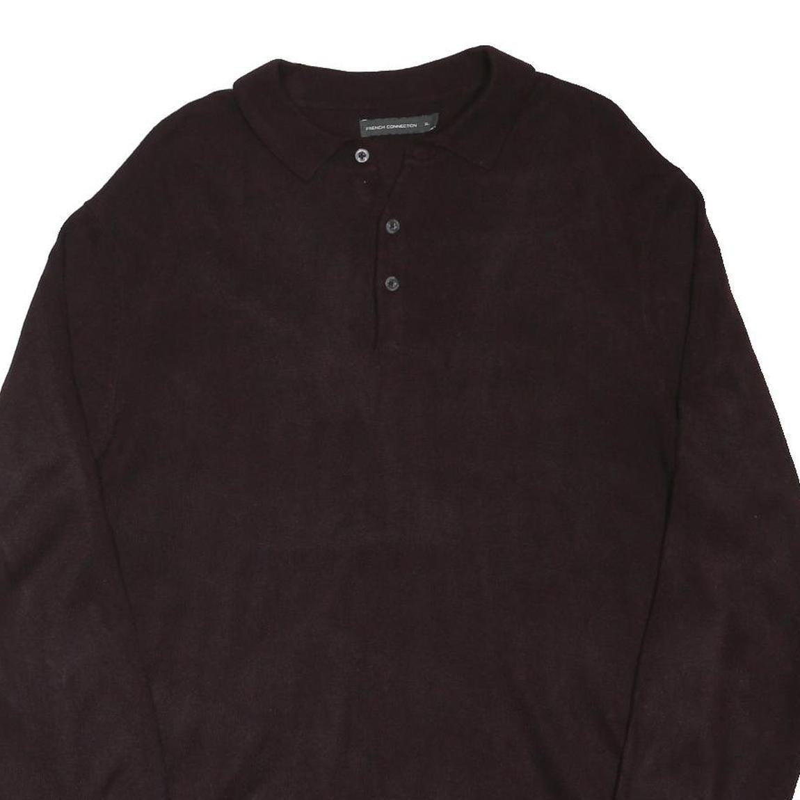 FRENCH CONNECTION Mens Maroon Cotton Blend Long Sleeve Plain XL Polo Shirt