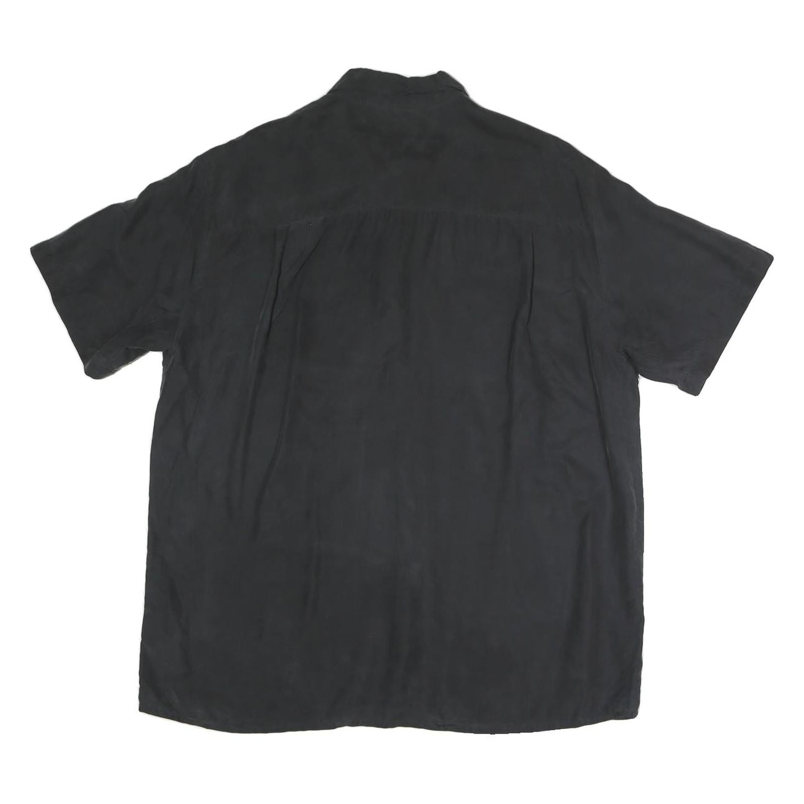 CANDA Mens Black Polyester Blend Casual Shirt L Button Front Relaxed Fit