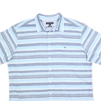 TOMMY HILFIGER Mens Blue & Grey Striped Shirt 2XL Cotton Blend Casual Summer