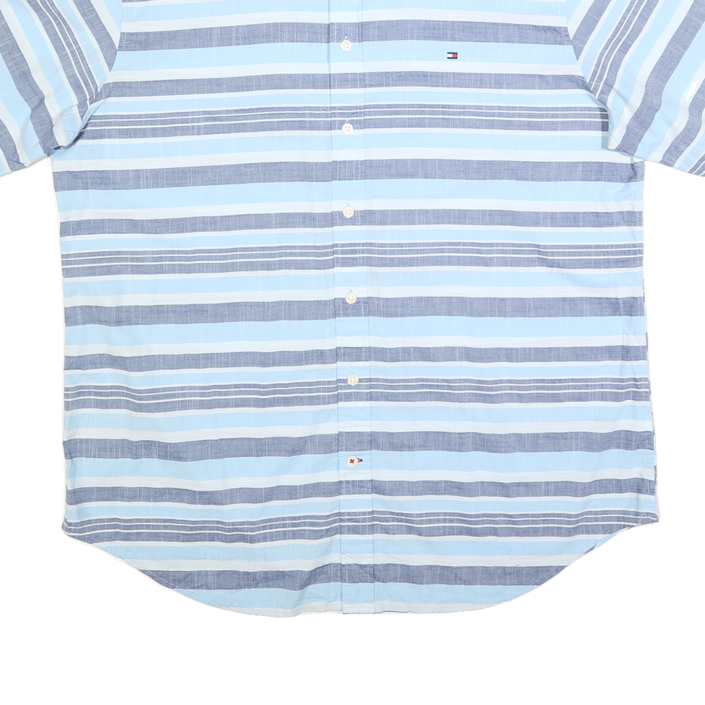 TOMMY HILFIGER Mens Blue & Grey Striped Shirt 2XL Cotton Blend Casual Summer