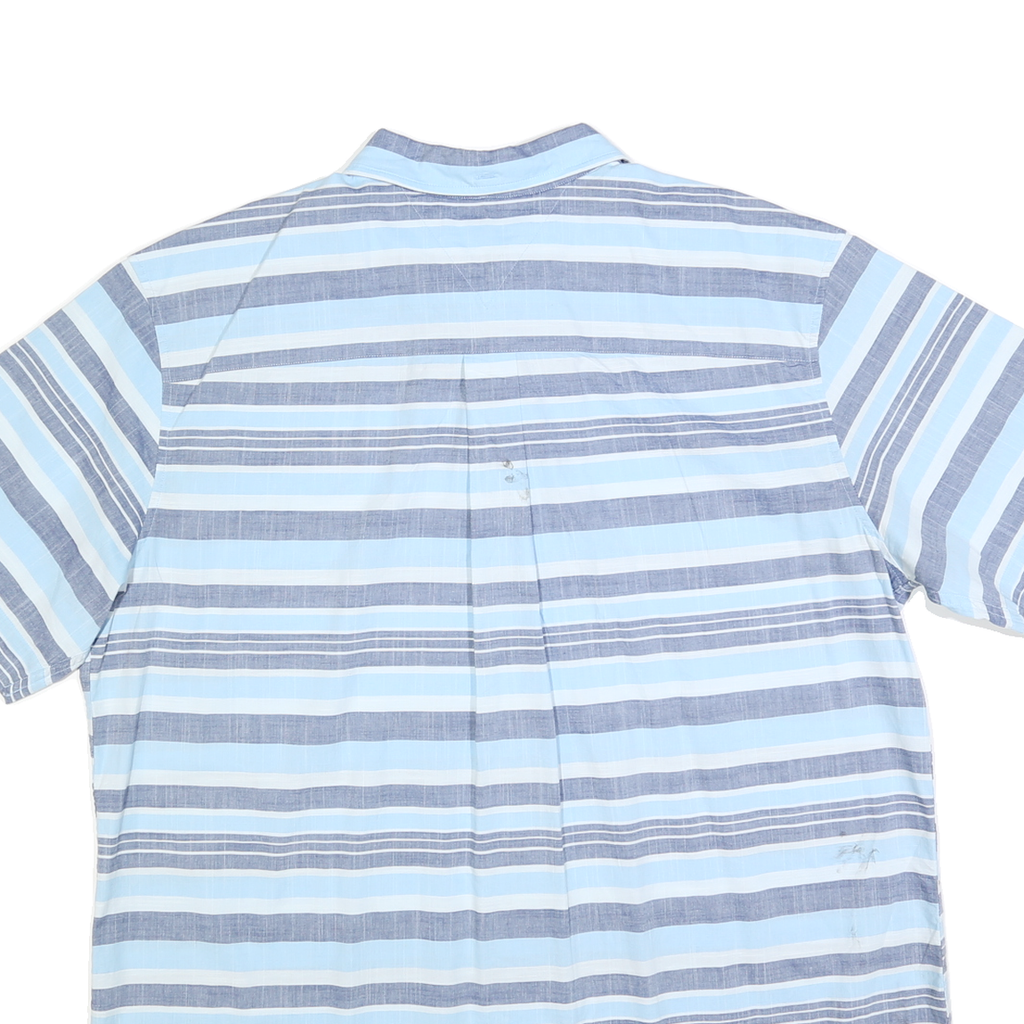 TOMMY HILFIGER Mens Blue & Grey Striped Shirt 2XL Cotton Blend Casual Summer