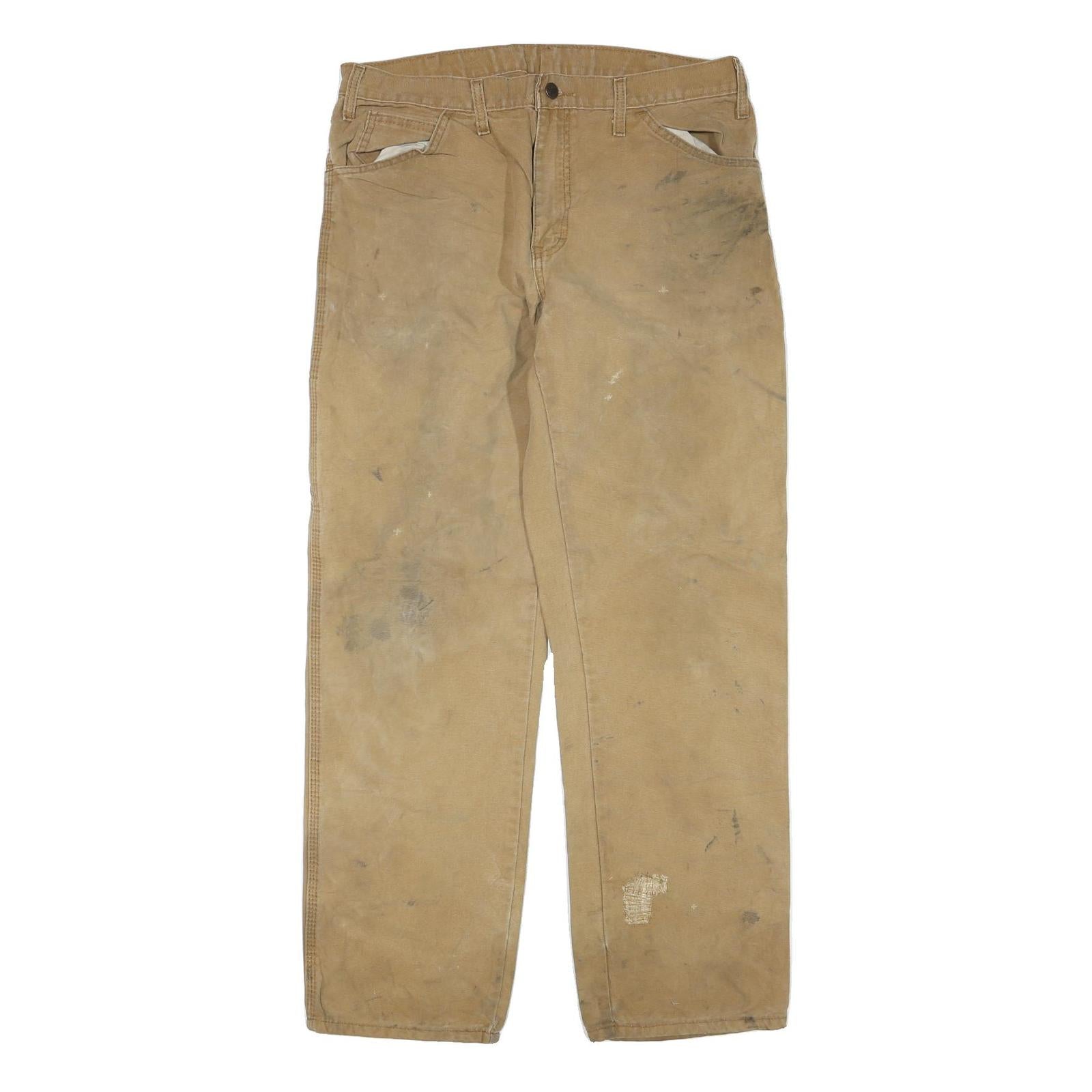 DICKIES Mens Regular Fit Cotton Blend Beige Workwear Trousers W34 L32 Durable
