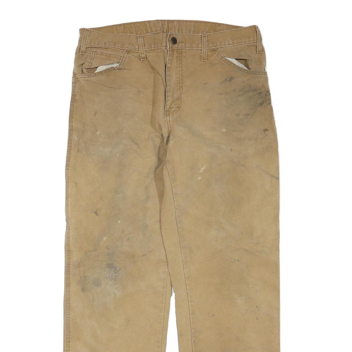 DICKIES Mens Regular Fit Cotton Blend Beige Workwear Trousers W34 L32 Durable