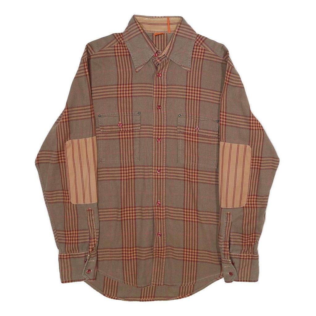 BOSS HUGO BOSS Mens Brown & Orange Check Shirt M Long Sleeve Cotton Casual