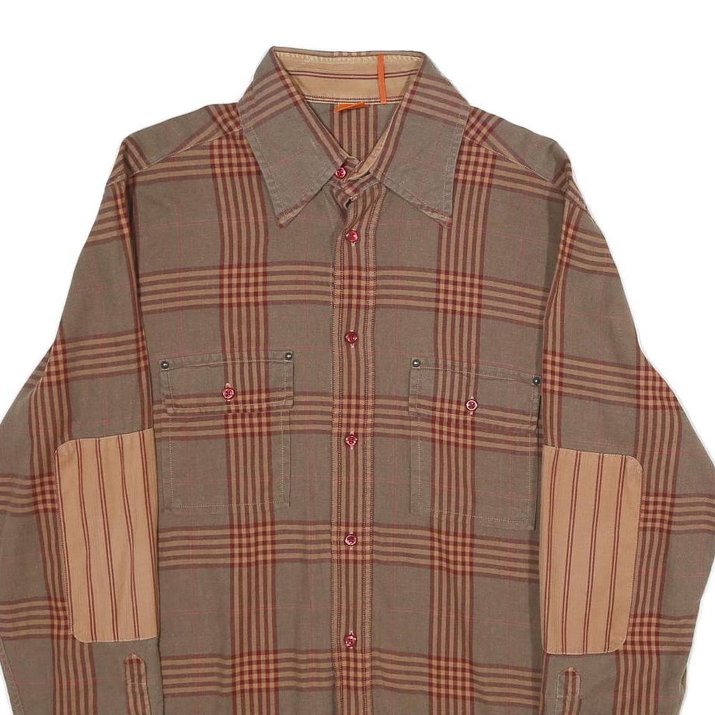 BOSS HUGO BOSS Mens Brown & Orange Check Shirt M Long Sleeve Cotton Casual