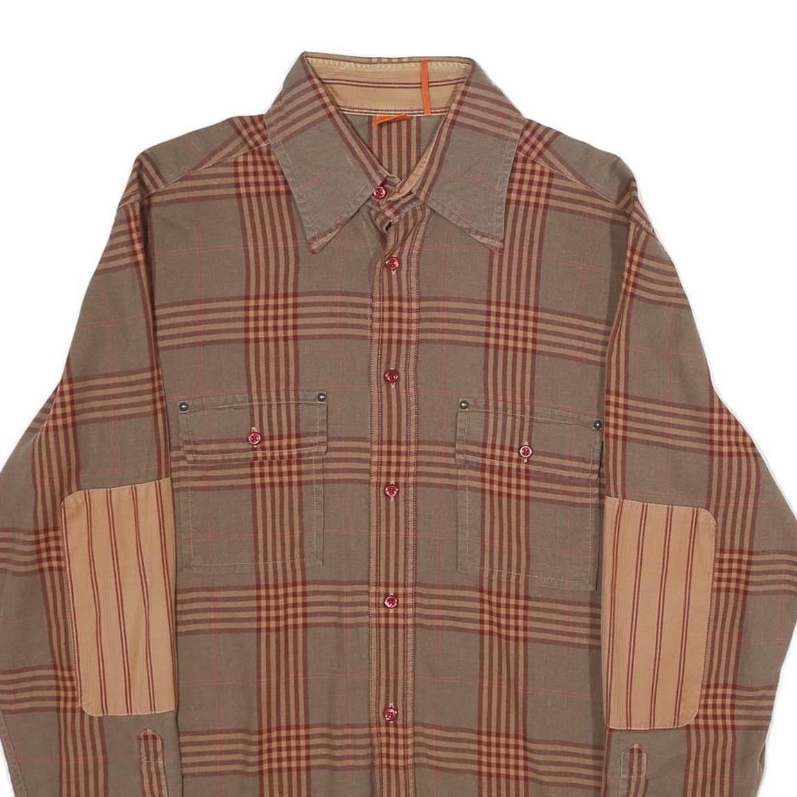 BOSS HUGO BOSS Mens Brown & Orange Check Shirt M Long Sleeve Cotton Casual