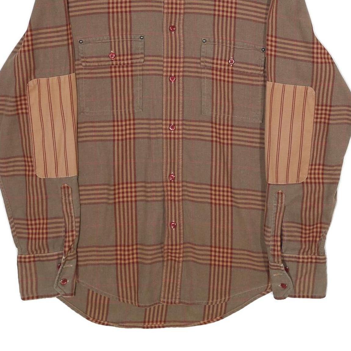 BOSS HUGO BOSS Mens Brown & Orange Check Shirt M Long Sleeve Cotton Casual